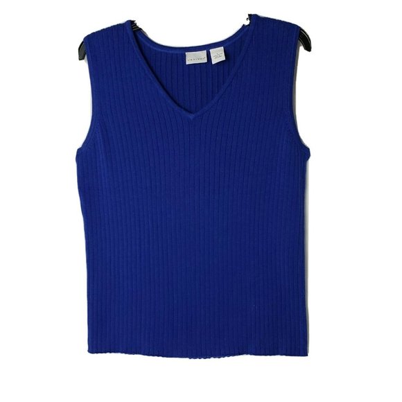 Kim Rogers Womens Blue Ribbed V Neck  Sleeveless L - Picture 1 of 5